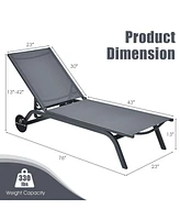 Gymax Set of 2 Patio Chaise Lounge Chair Aluminum Adjustable Recliner w/ Wheels