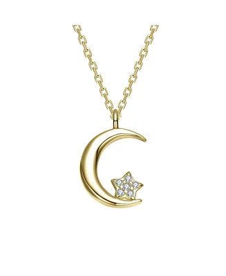 Kids 14K Gold Plated with Colored Cubic Zirconia Crescent Moon & Star Pendant Necklace