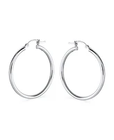 Bling Jewelry Minimalist Round Tube Hoop Huggie Earrings in Polished Sterling Silver 1.5 Inch