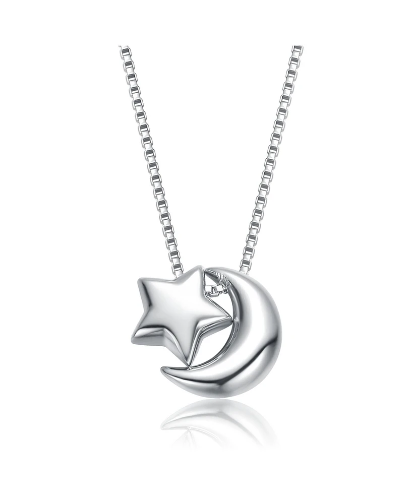 Kids White Gold Plated Star and Crescent Moon Pendant Necklace