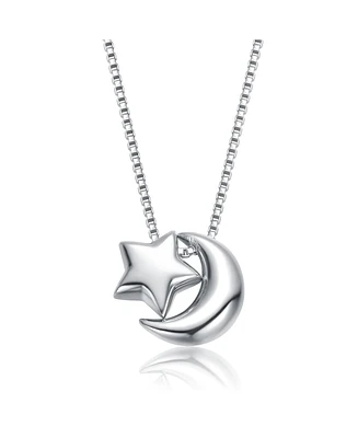 Kids White Gold Plated Star and Crescent Moon Pendant Necklace