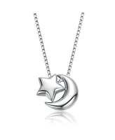 Kids White Gold Plated Star and Crescent Moon Pendant Necklace