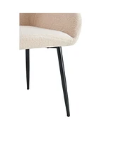 Leisure Modern Living Dining Room Accent Arm Chairs Club Guest with strong black metal Legs, Set of 2, Teddy fabric beige