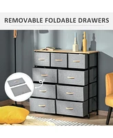 9 Drawers Storage Chest Dresser Organizer Unit w/ Steel Frame, Wood Top, Easy Pull Fabric Bins, for Bedroom, Hallway, Closet, Entryway, Oak & Grey