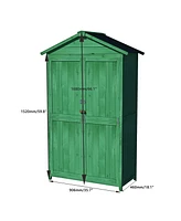 Outdoor 35.6"x 18.1"x 66.15" L Wood Storage Shed, Garden Tool Cabinet with Waterproof Asphalt Roof, Double Doors, Multiple-tier Shelves,Forest Green