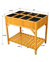 Raised Garden Bed with Legs, Wooden Elevated Planter Box with 8 Grids Divider & Protective Liner, Standing Garden Planter Bed for Vegetables Flowers H