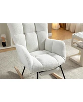 Teddy Fabric Rocking Chair With Adjustable Footrest,Ivory
