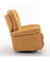Yellow Relaxing Recliner Chair,Soft Artificial Fleece, Overstuffed, Swivel, Glider, Side Pocket
