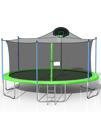 16FT Trampoline with Safety Enclosure Net, Basketball Hoop and Ladder, Large-Scale Trampoline for Kids/Adluts Family Jumping Outdoor Workout