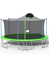 16FT Trampoline with Safety Enclosure Net, Basketball Hoop and Ladder, Large-Scale Trampoline for Kids/Adluts Family Jumping Outdoor Workout