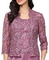 Alex Evenings Petite Stretch Tulle 3/4-Sleeve Jacket Dress