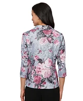 Alex Evenings Petite 3/4-Sleeve Printed Jacquard Jacket