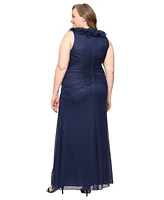 Alex Evenings Plus V-Neck Mesh A-Line Dress