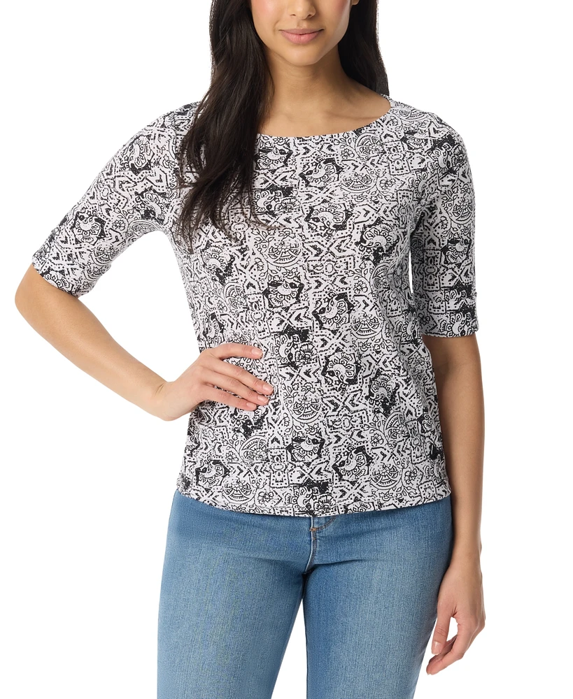 Gloria Vanderbilt Women's Alanis Printed Cuffed-Sleeve T-Shirt