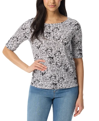 Gloria Vanderbilt Women's Alanis Printed Cuffed-Sleeve T-Shirt