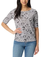 Gloria Vanderbilt Women's Alanis Printed Cuffed-Sleeve T-Shirt