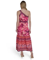Eliza J Women's Mixed-Print One-Shoulder Tiered Midi Dress