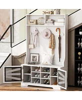 Entryway Bench with Coat Rack & Adjustable Shelves