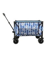 Heavy-Duty Folding Wagon Cart w/ Picnic Mat - Blue