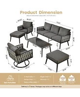 Xizzi 6-Priece Outdoor Patio Set with All-Weather Polyester Rope, Conversation Sofa for Backyard Deck Soft Cushions,Ottomans and Glass Coffee