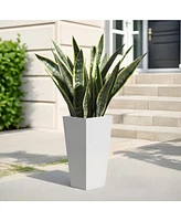 25" Metal Tapered Planter - White, Indoor/Outdoor