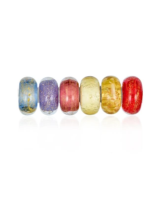 Bling Jewelry Assorted Murano Glass Charm Bead Set Multi-Color Green Blue Gold Foil Design
