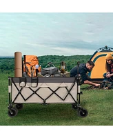 Heavy-Duty Foldable Utility Wagon - 480lbs, All-Terrain, Khaki-Gray