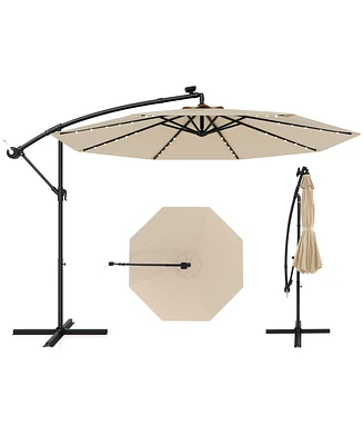 10 Feet Solar Offset Hanging Umbrella with 40 Lamp Beads and Solar Panel
