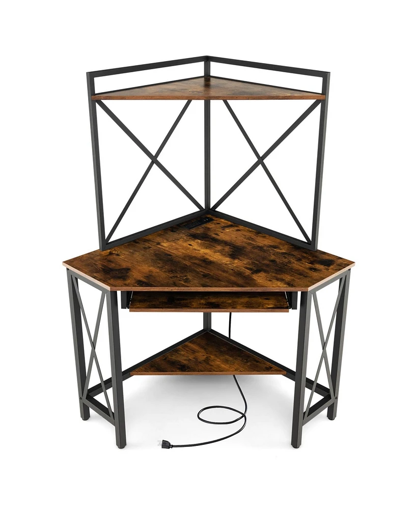Space-Saving Computer Desk with with Hutch and Keyboard Tray