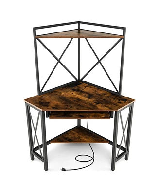 Space-Saving Computer Desk with with Hutch and Keyboard Tray
