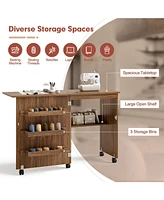 Folding Sewing Craft Table Shelf Storage Cabinet Home Furniture