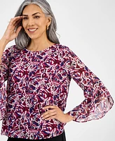Kasper Women's Flutter-Sleeve Abstract-Print Top, Regular & Petite