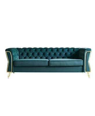 Modern Tufted Velvet Sofa 87.4 inch for Living Room Green Color