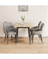 Modern 4-Piece Wood Grain Dining Set with Black Metal Legs