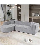 Modern L-Shape Sectional Sofa with Chenille Fabric and Pillows
