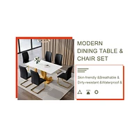 Tempered Glass and Pu Material Dining Set with Arched Gold Legs