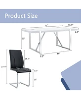 Modern Dining Table Set: 71" Mdf Table with 8 Pu Chairs