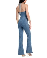 Guess Women's Blair Denim Halter Flared-Leg Jumpsuit