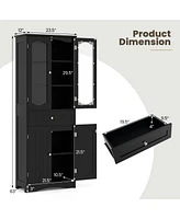 63 Inch Tall Bathroom Storage Cabinet with 2 Glass Doors and Adjustable Shelves