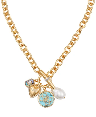 Guess Gold-Tone Mixed Stone Multi-Charm 18" Pendant Necklace