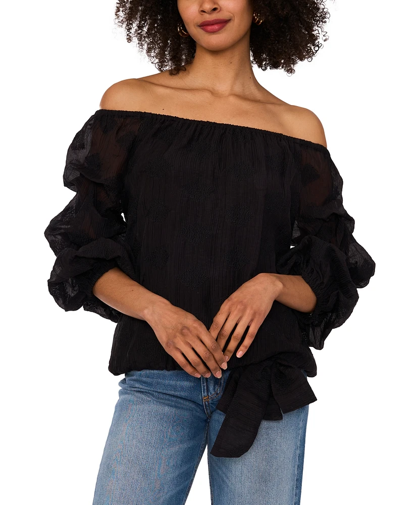 Vince Camuto Women's Off-The-Shoulder Balloon-Sleeve Tie-Hem Top