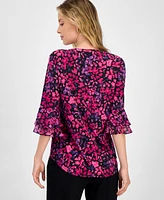 Kasper Women's Ditsy Floral-Print Bell-Sleeve Top, Regular & Petite