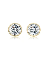 Round Bezel Set Clear Cubic Zirconia Stud Earrings