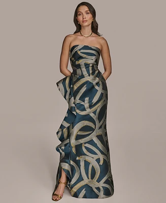 Donna Karan New York Women's Metallic-Print Strapless Gown