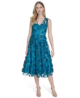 Eliza J Women's Embroidered-Mesh Sleeveless Fit & Flare Dress