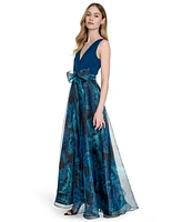 Eliza J Women's Surplice Printed-Skirt Sleeveless Gown