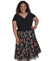 Jessica Howard Plus Mixed-Media Mesh-Skirt Fit & Flare Dress