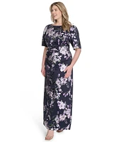 Jessica Howard Plus Printed Boat-Neck Gown