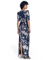 Jessica Howard Petites Printed Boat-Neck Gown