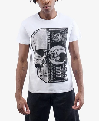 heads or tails Men's Skull And Money Rhinestone Crew T-Shirt